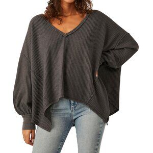 NWT Free People Coraline Thermal Top Shirt  Black  XL